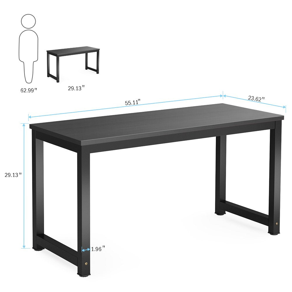 Tribesigns Computer Desk, 55 inch Large Office Desk Computer Table Study Writing Desk for Home Office, Black + Black Leg - WoodArtSupply