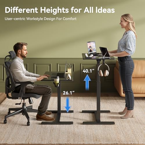 Gamork C Shaped 17.8 * 22.5 inch Mobile Standing Desk,Pneumatic Adjustable Height Stand Up Desk,Ergonomic Standing Side Table for Home Office Work Computer Desk Workstation,Black Gamork