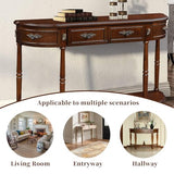 HMFULE Retro Curved Console Table, 52" Half Moon Console Table Sofa Table Entryway Table with 2 Drawers 1 Open Shelf Solid Pine Legs for Living Room,Entryway,Hallway,Cherry HMFULE