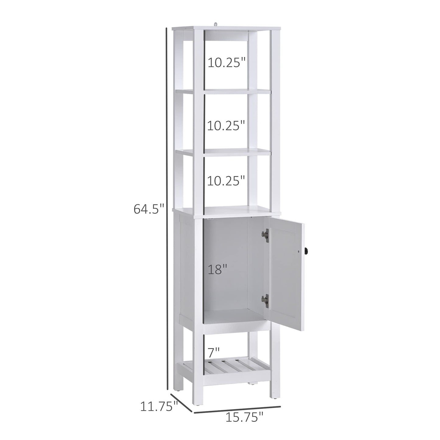 HOMCOM White Freestanding Tall Bathroom Storage Cabinet with Shelves - WoodArtSupply