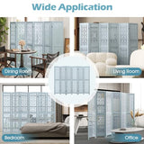 Giantex Room Divider 6 Panels - Boho Room Dividers with Carved Cutout Pattern & Solid Wood Frame, Fully Assembled, 65'' Folding Privacy Screen Partition Wall Divider for Room Separation, Light Blue Giantex