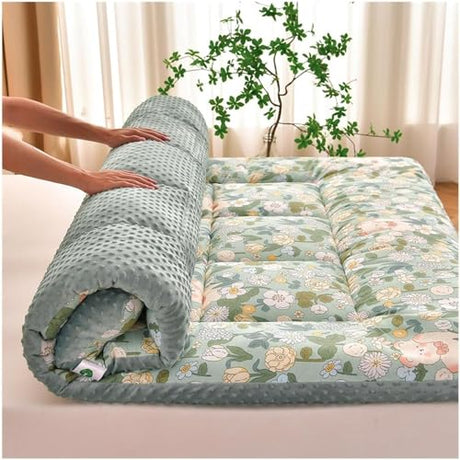 GRIPITHPY Japanese Futon Mattress, 100% Cotton & High Support Foam, Foldable Portable Floor Lounger Bed, Roll Up Tatami Sleeping Pad for Guest, Camping, Travel, Couch(180x200cm, S) GRIPITHPY