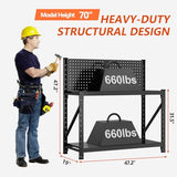 Widened Heavy Duty Workbench with Pegboard, 3000LBS Capacity Work Table with Reinforce Stable Side Beams, Metal Workstation for Garage Warehouse Workshop Office, 47.2" H x 47.2" W x 18.9" D, Black Jaqiumn