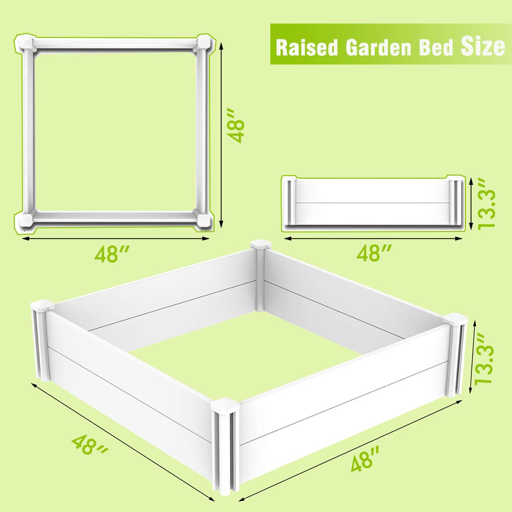 Kdgarden Raised Garden Bed Kit 4'x4' Outdoor Above Ground Planter Box for Growing Vegetables Flowers Herbs, DIY Gardening, Whelping Pen and More, Screwless White Vinyl Garden Bed with Grid - WoodArtSupply