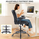 OLYFING Drafting Chair, Tall Office Chair with Padded Adjustable Arms and Footring PU Leather Standing Desk Chair with Extra Thicken Seat Cushion, Comfy High Office Chair for Counter Height Desk OLYFING