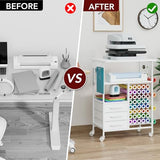 Homsorout Movable Heat Press Table - 6-Tier Heat Press Stand with Drawers and Vinyl Roll Holder, Craft Cabinet Table Compatible for Cricut Craft Cutting Machine Stand Workstation (White) Homsorout