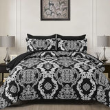 WONGS BEDDING 7 Pieces Comforter Set King Size, Black White Texture Bedding Set for All Season, Damask Soft and Breathable Bed in a Bag with Comforter, Flat Sheet, Fitted Sheet, Pillowcases & Shams WONGS BEDDING