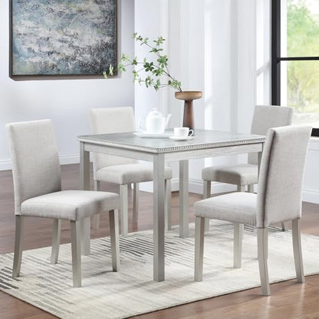 Ball & Cast 5 Piece Dining Table Set,Kitchen Table Set for 4 W/ 34.5" Square Wooden Dining Table,Living Room Furniture W/ 4 Upholstered Chairs,for Dining Room,Kitchen,Restaurant,Silver Gray Ball & Cast