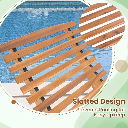 HAPPYGRILL Outdoor Acacia Wood Chaise Lounge, Rocking Chair with High Back, Slatted Seat, Stopper, Outside Wood Rocker, 350 Lbs Capacity Sun Lounger