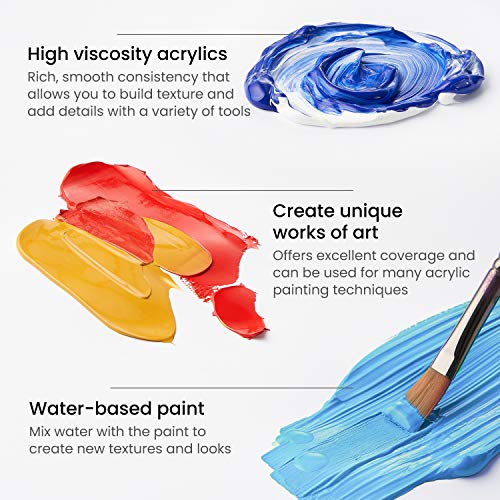 ARTEZA Acrylic Paint Set of 24 Tubes (0.74 oz, 22 ml) Non Toxic Acrylic Artist Paints, Heavy Body Acrylic Paint Art Supplies for Canvas Painting ARTEZA