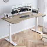 Radlove Electric Standing Desk, 55 x 30 Height Adjustable Computer Desk Sit Stand Desk Home Office Desks with Splice Board and A Under Desk Cable Management Tray (White Frame + Oak Top) Radlove