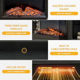 JUMMICO Fireplace TV Stand for TVs up to 65'', 3-Sided Glass Media Entertainment Center Console Table with Cabniet Storage Adjustable Flame LED Color for Living Room (Black) JUMMICO