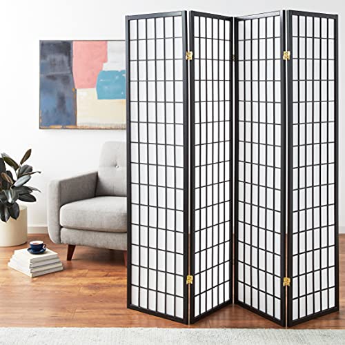 ORE International 4-Panel Shoji Screen Room Divider, Black Legacy Decor