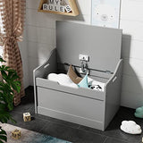 RAAMZO Wood Modern Storage Bench Box Blanket Chest Trunk with Safety Hinged Lid in Grey Finish WoodArtSupply