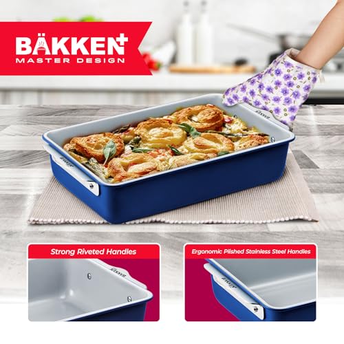 Bakken 8-Piece Stackable Bakeware Set - Ceramic Non-Stick Coating, Baking Sheets, Assorted Baking Pans, PTFE, PFOA & PFOS Free - Healthy Baking, Ergonomic Handles, Cooling Rack, Non-Toxic, Oven-Safe Bakken- Swiss