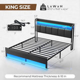 Rolanstar Bed Frame King Size with Charging Station and LED Lights, PU Leather Headboard with Storage Shelves, Heavy Duty Metal Slats, No Box Spring Need, Noise Free, Easy Assembly, Black Rolanstar