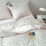 mixinni Girl Floral Full Size Comforter Pink White Flower Leaf Print Bedding Sets, Cute Floral Bedding Comforter Sets for All Seasons-(1 Comforter+2 Pillow Shams)-Full Size mixinni