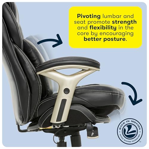 Serta Claremont Ergonomic Executive Office Chair with Back in Motion Technology, Adjustable Mid Back Desk Chair with Lumbar Support, Bonded Leather, Black Serta