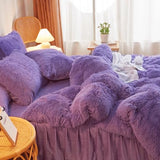 HAIHUA Faux Fur Purple Comforter Cover Queen Set, Soft Fuzzy Plush Purple Bedding Queen Set 3 Pieces (1 Furry Duvet Cover + 2 Fluffy Pillow Cases) Shaggy Bed Set, Zipper Closure HAIHUA