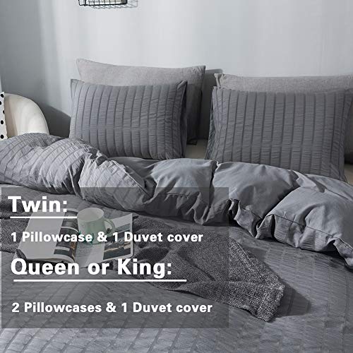 AveLom Seersucker Duvet Cover Set King Size (104 x 90 inches), 3 Pieces (1 Duvet Cover + 2 Pillow Cases), Dark Gray Ultra Soft Washed Microfiber, Textured Duvet Cover with Zipper Closure, Corner Ties AveLom