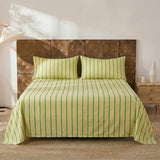 Merryword 100% Cotton Sheet Set Queen Size, Khaki & Green Stripes Bedding, Soft Breathable Percale Weave, Modern Minimalist, Luxury Linen Like, Deep Pocket Fitted Sheet 17.5" Merryword