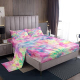 Erosebridal Kids Tie Dye Pink Bed Sheets Girls Bohemian Batik Sheet Set 4 Pcs King Size, Boho Psychedelic Sheets Set + Deep Pocket Fitted Sheets+ Girly Flat Sheet + Exotic Bedroom Decor 2 Pillow Shams Erosebridal