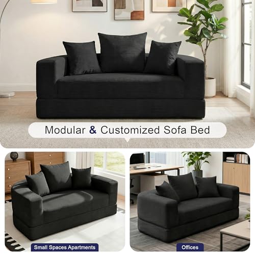 Casaphoria Modern Futon Sofa Bed,67 Inch Wide Folding Couch with Wide Armrests and Pillows,Convertible Lounger for Apartment,Guest Room,Daybed(Black) Casaphoria