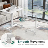 DUMOS Mobile Small Standing Desk, Portable Rolling Laptop Desk with 2 Lockable Wheels, Adjustable Height Computer Workstation for Home Office, 19 Inch White DUMOS