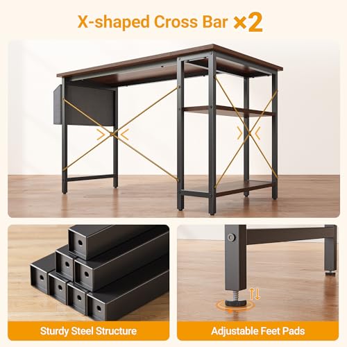 Cubiker L Shaped Desk, 47" Computer Desk with Reversible Storage Shelves Home Office Corner Desk Study Writing Gaming Table, Deep Brown Cubiker