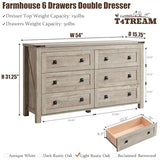 T4TREAM Farmhouse 6 Drawers Dresser for Bedroom, Wood Rustic Wide Chest of Drawers, Storage Dressers Organizer for Bedroom, Living Room, Hallway, Light Rustic Oak T4TREAM