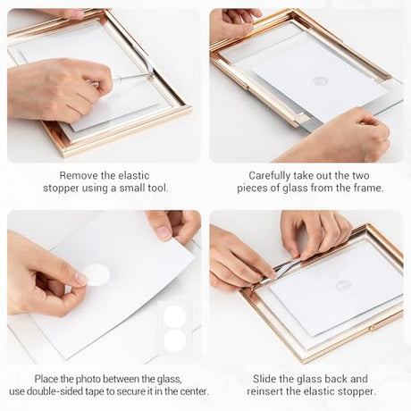 Axeman 8x10 Gold Floating Frame White Enamel Picture Frame with Metal Edge for 6x8, 5x7 up to 8x10 Photo Double Glass Floating Picture Frame for Desk Tabletop Shelf Vertical Display Axeman
