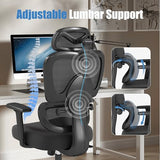 Ergonomic Office Chair with Adjustable Lumbar Support, 3D Arms and Headrest, High Back Wide Desk Computer Chair with Wheels, for Home & Office, Black ZZH