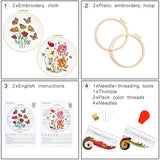 Flowers Embroidery Kits for Beginners Adults, Butterfly Hand Embroidery Starter Kits, Bee Cross Stitch Kits for Beginner Needlepoint DIY Kits for Adult, 2 Set Embroidery Hoops, Thread & Video Tutorial