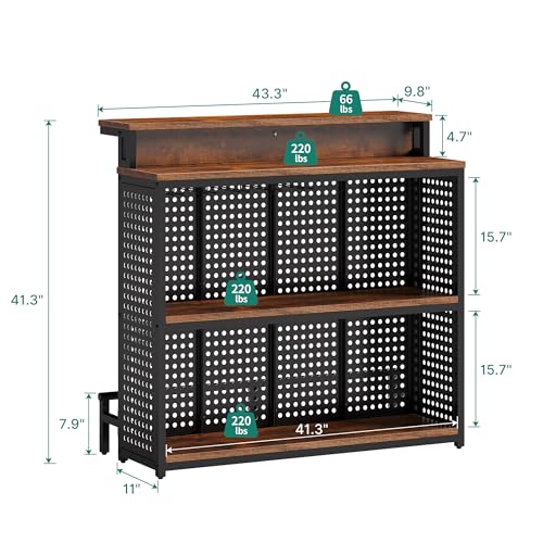 YITAHOME Rustic Brown Mini Home Bar Unit with Music-Sensing LED Lights and Storage Shelves YITAHOME