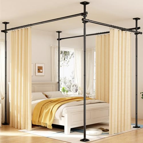 Goovilla Room Divider for Room Separation, Tension Curtain Rods No Drilling, 4-10ft(H) 28-171inch(W) Adjustable Temporary Privacy Wall Divider, Heavy Duty Freestanding Space Partition Separator, Black Goovilla