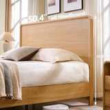 Aitjunz Modern King Size Bed Frame with 50" Tall Headboard, Wood King Size Platform Bed Frame w/3 Storage Drawers, Curved Profile Design, Wood & Steel Platform Bed, No Box Spring Needed, Natural Oak Aitjunz