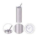 PYD Life Sublimation Blanks Glitter Tumbler Skinny Silver 20 OZ Straight Stainless Steel Tumbler with Lid and Metal Straw for Tumbler Press Machine Heat Transfer Sublimation Cups 4 Pack PYD Life