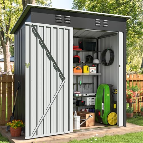 VIWAT 4.5x2.5 FT Outdoor Storage Shed, Large Garden Shed with Updated Frame Structure and Lockable Doors, Metal Tool Sheds for Backyard Garden Patio Lawn, Black - WoodArtSupply