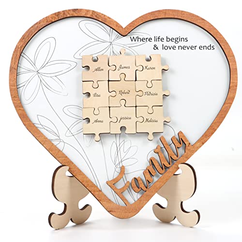 CHDITB Personalized Gift for Mom Grandma Mothers Day from Daughter, Mom Puzzle Pieces Love Decor with Inspirational Quotes, 3D Family Heart Shaped - WoodArtSupply