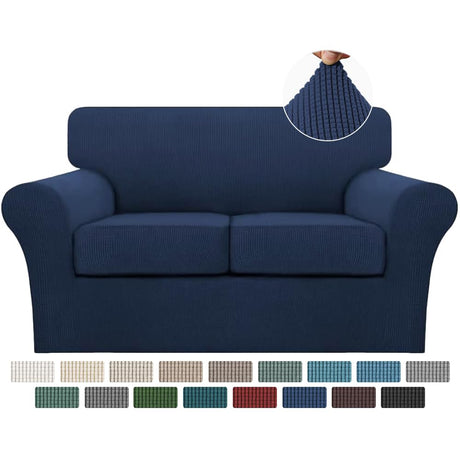 Turquoize 3 Piece Sofa Covers for 2 Cushion Couch Sofa Slipcover Soft Couch Cover for Dogs-Washable Sofa Furniture Covers with 2 Individual Cushion Covers, Thick Jacquard Fabric (Loveseat, Navy) Turquoize