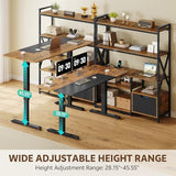 Homiflex 77.8 Inches L Shaped Standing Desk Corner Desk with Hutch Electric Height Adjustable Desk with Storage Shelves File Drawer Power Outlets Reversible Computer Gaming Desk for Home Office, Brown Homiflex
