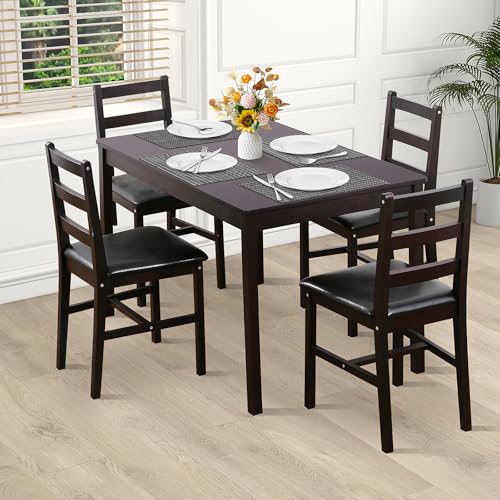 Pazidom Small Dining Table Set for 4, Wooden Kitchen & Dining Room Sets 5 Piece Kitchen Table Set, Square Table and Chair Breakfast Table Set for Restaurant Home Kitchen Living Room, Dark Brown Pazidom