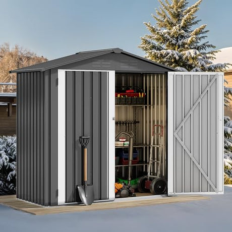 DWVO 6x4ft Storage Shed for Outdoors, Metal Sturdy Weatherproof Tool Locker with Secure Door and Ventilation for Equipment, Mowers, Bikes, Outdoor Spaces, Dark Gray DWVO