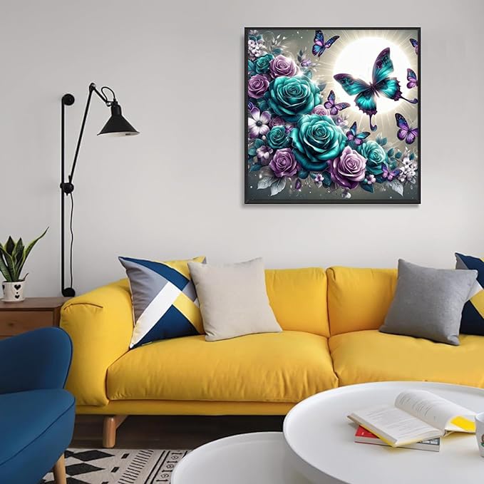 Axquilon Butterfly Diamond Art Kits for Adults - Rose Diamond Painting Kits for Adults Beginner, DIY 5D Full Drill Gem Art for Home Wall Decor 14x14 inch Axquilon