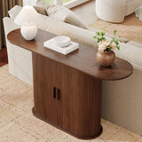 55 Inch Console Table with Storage, Fluted Entryway Tables with Sliding Doors, Sofa Table Behind The Couch, Hallway Tables, Mid-Century Modern Foyer Table for Entryway, Hallway, Living Room, Walnut ONBRILL