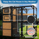 FunXplore Large Cat Catio Outdoor 4 Tiers Cat Enclosure Window Access, Walk-in Cat Cage Cat House for Multiple Indoor Outdoor Cats, Outside Patio 5 Doors Weatherproof Asphalt Roof & PVC Canopy Roof FunXplore