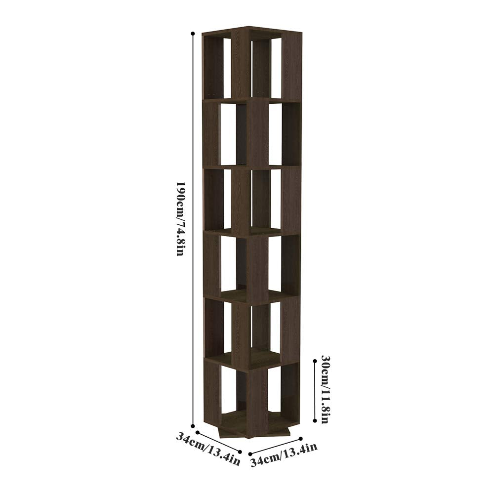 HomeSailing Dark Walnut Rotating Bookcase - Slim 6-Tier Freestanding Storage Unit for Small Spaces - WoodArtSupply