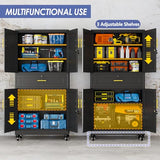AUEYTVR 61" Metal Garage Storage Cabinet with Wheels and Locking Doors and Tall Rolling Steel Tool Cabinet with 5 Adjustable Shelves for Garage,Home,Office,Shop (Black, 71" H x 35.43W x 15.74" D) AUEYTVR