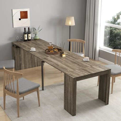 Ball & Cast 23.62-118.11" Extendable Dining Room Table for 6-12, Rectangle Extension Kitchen Dining Table with Storage and USB Ports,Folding Dinner Table for Kitchen Living Meeting Room,Grey Ball & Cast