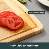 Hiware 3-Piece Extra Large Wooden Cutting Boards For Kitchen, Bamboo Cutting Board with Holder, Wood Cutting Board Set, Heavy Duty Chopping Board for Meat, Serving Tray Set- Two Tone HIWARE